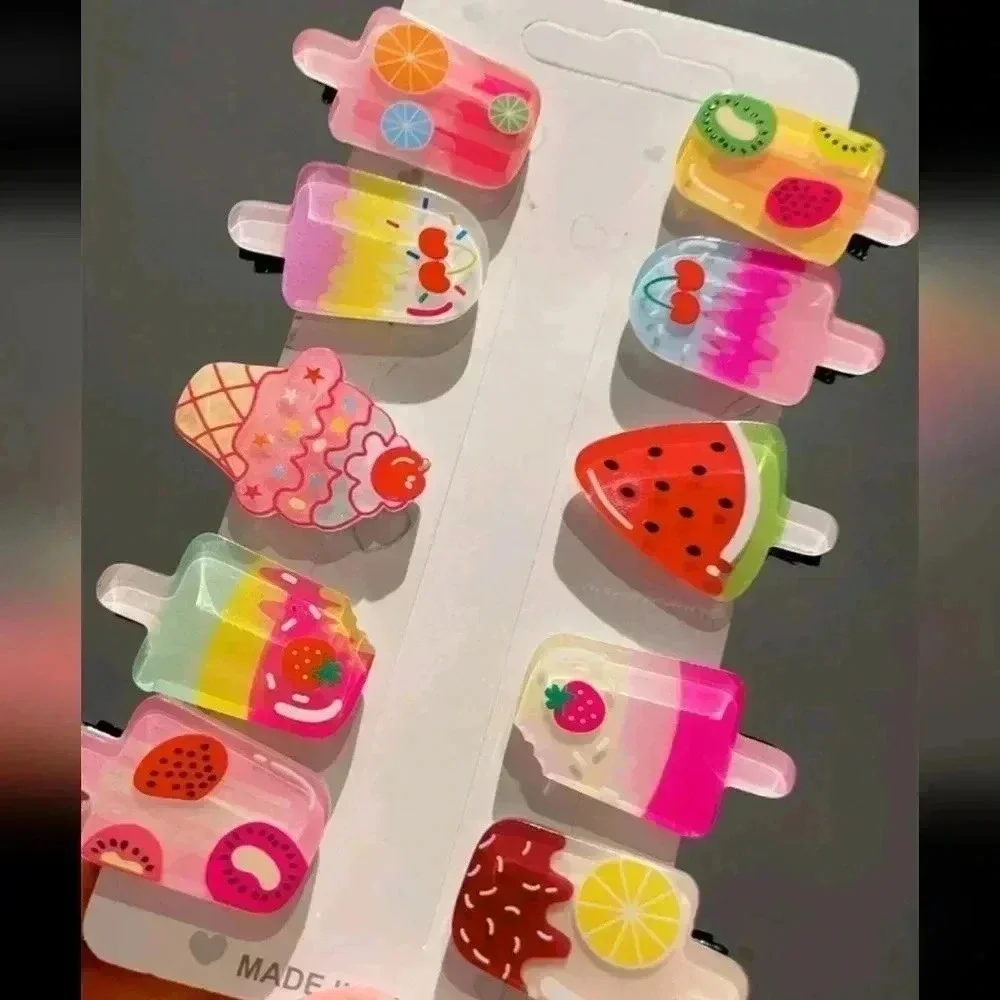 10 piece hair clip accessory girls cute fun watermelon popsicles jewelry fashion